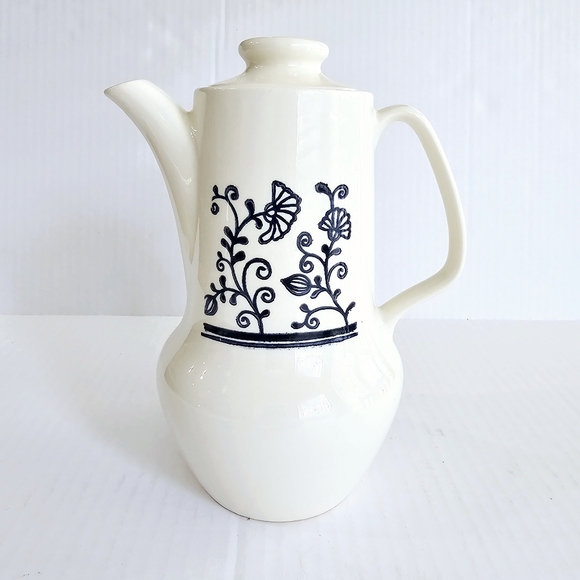 Vintage Homer Laughlin ironstone coffee pot Sheffield provincial blue off white - Picture 3 of 13